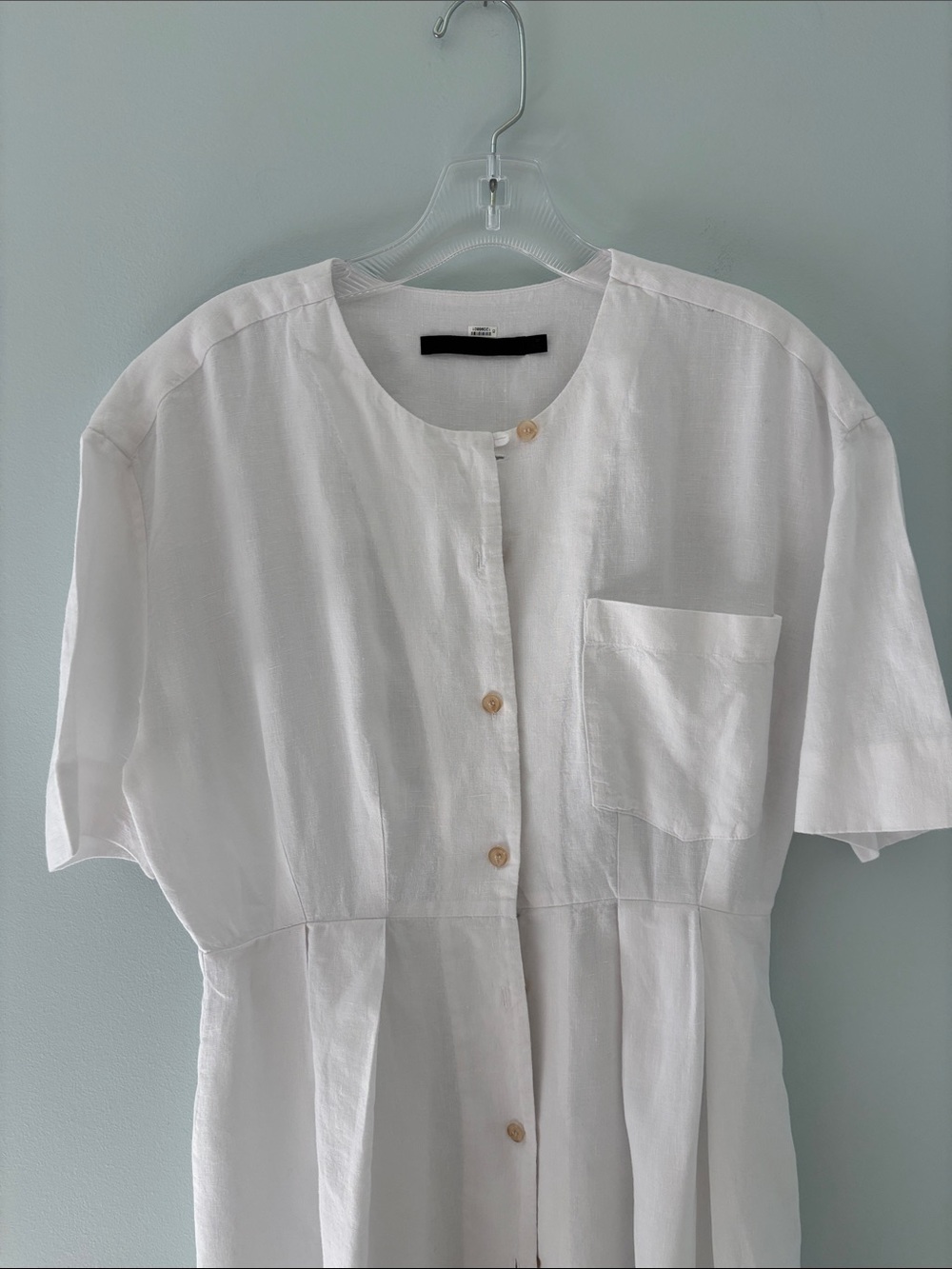 Jenni Kayne White Linen Button-Front Shortsleeved Shirt Dress